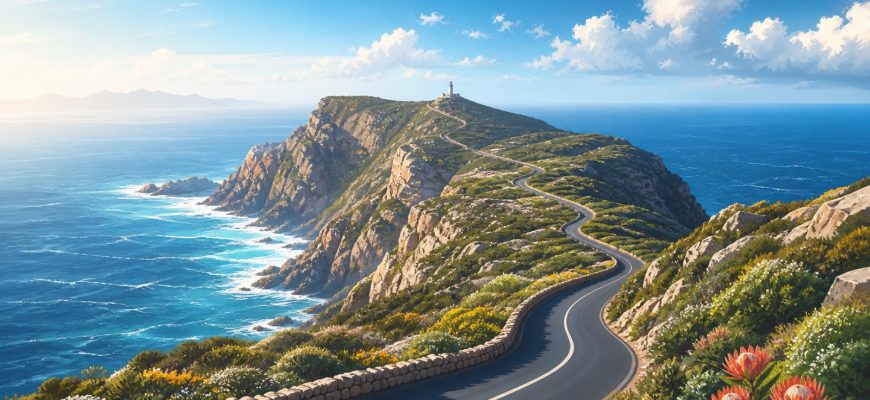 Скалы, маяк и океан у Cape Point
